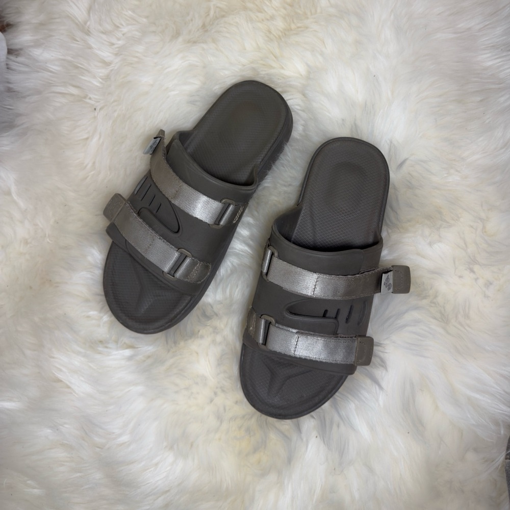 Olive Green Suicoke Urich Slides with Velcro Straps